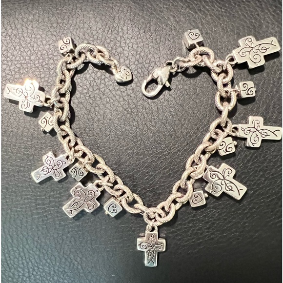 Brighton 2pc. Set Necklace & Bracelet Etched Filagree and Crystal Crosses - Picture 6 of 12